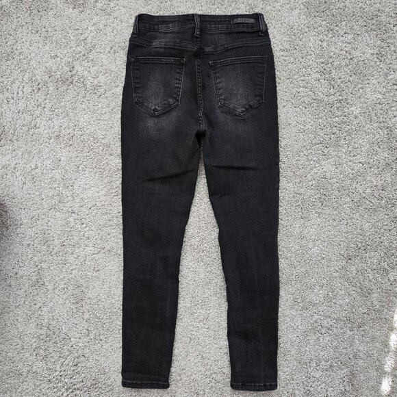 Risen Black Skinny Jeans Women's High Rise Distressed Knee Tight Look Size 26 - Picture 2 of 9